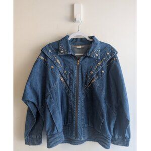 Vintage Bejeweled 80's Zip Denim Jacket